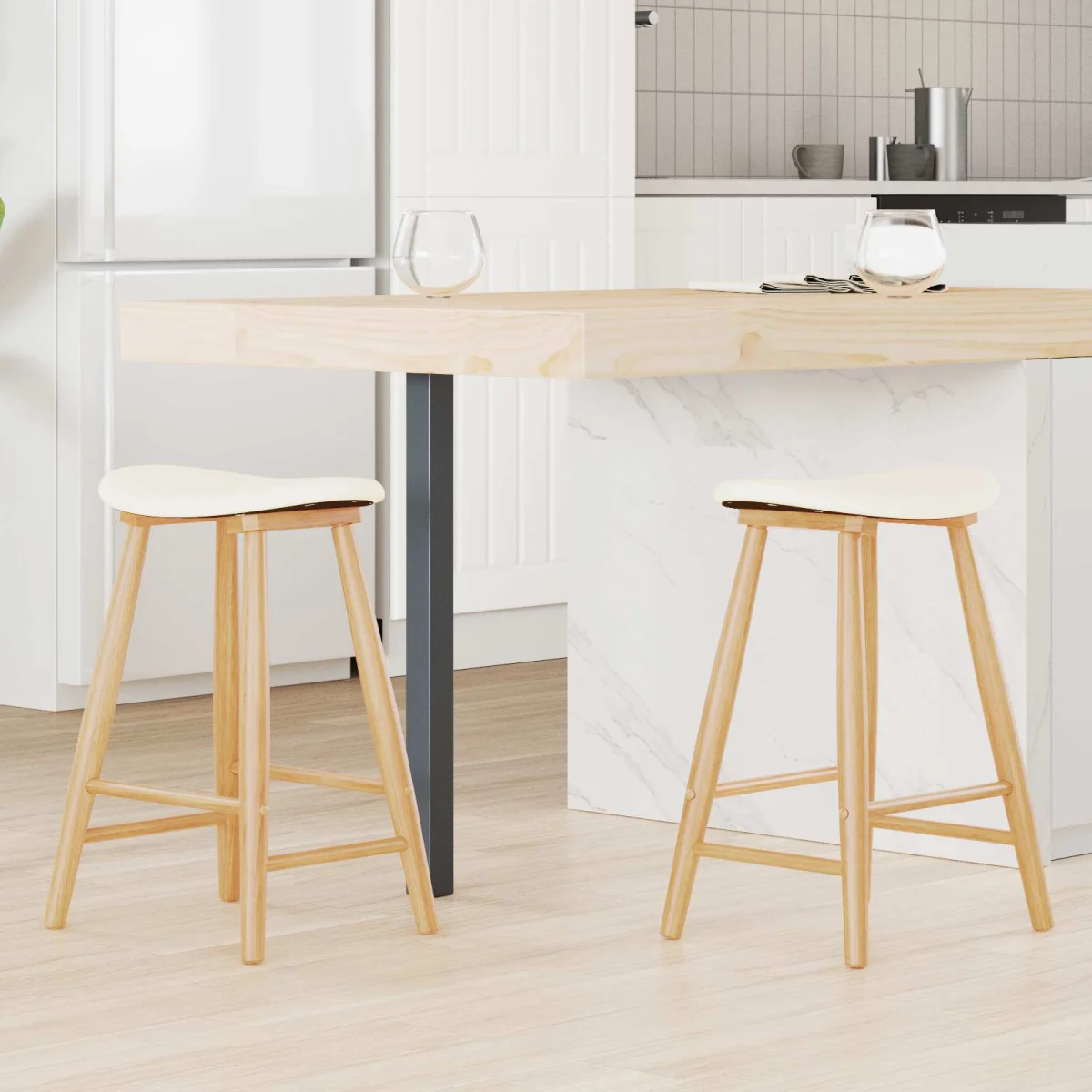 Étkező Székek 2 pcs Természetes 46 x 37 x 63 cm Tömör Gumi Fa