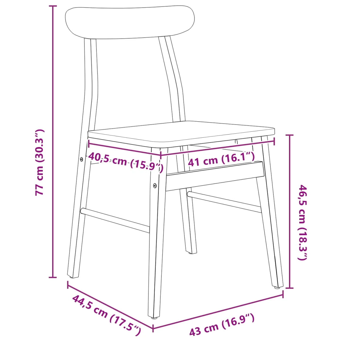 Étkezőszék 2 pcs Fehér 43 x 44,5 x 77 cm Tömör Gumi Fa