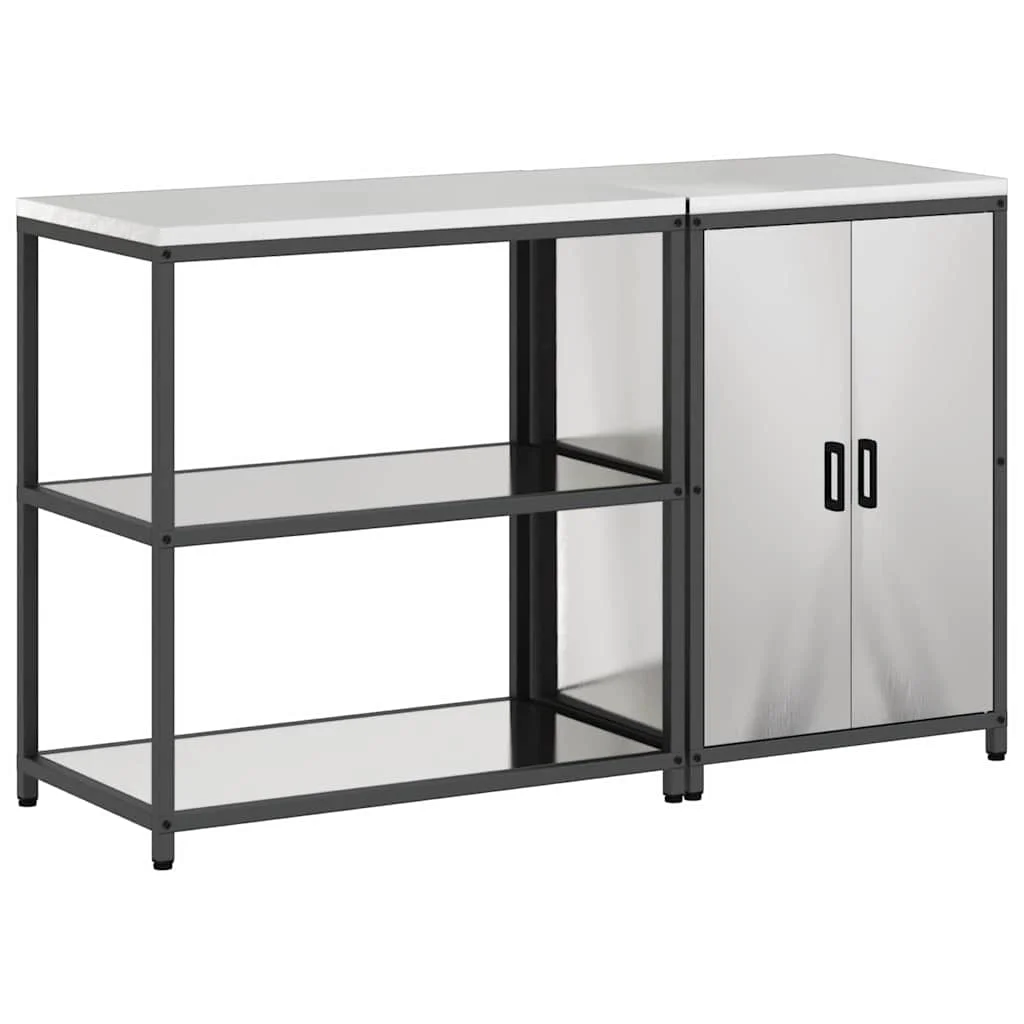 Konyhai Tároló Készlet polcokkal tárolóval ajtóval Állítható 2 pcs Ezüst 150 x 50 x 92 cm