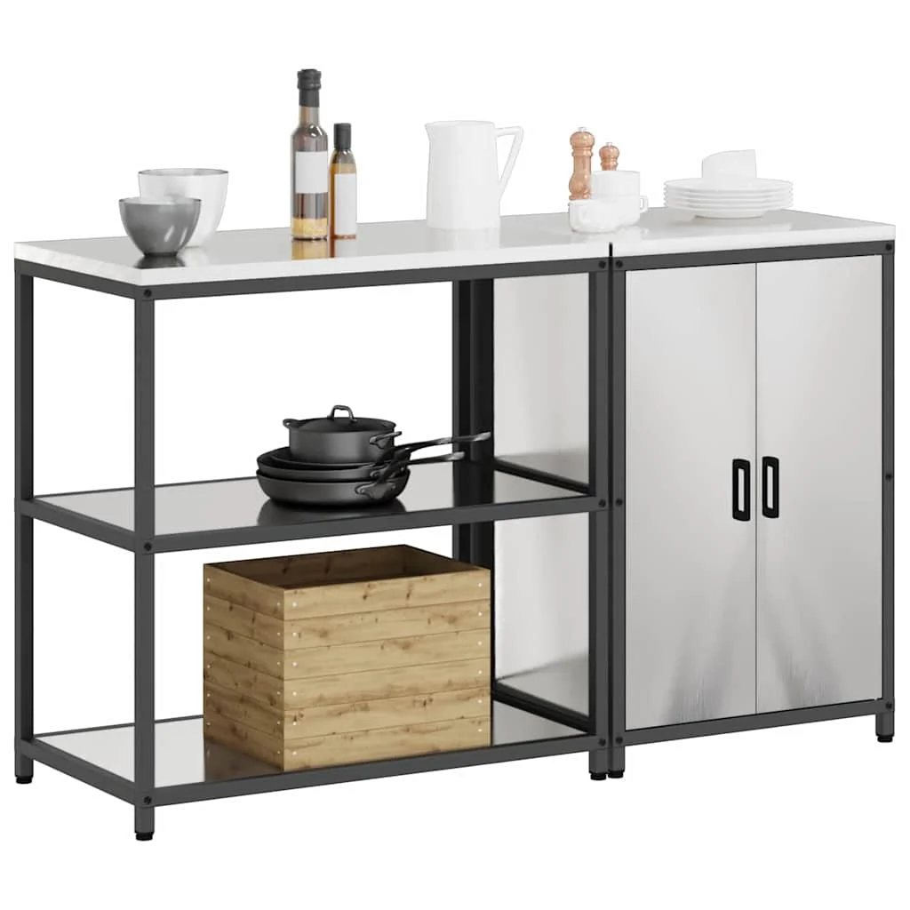 Konyhai Tároló Készlet polcokkal tárolóval ajtóval Állítható 2 pcs Ezüst 150 x 50 x 92 cm