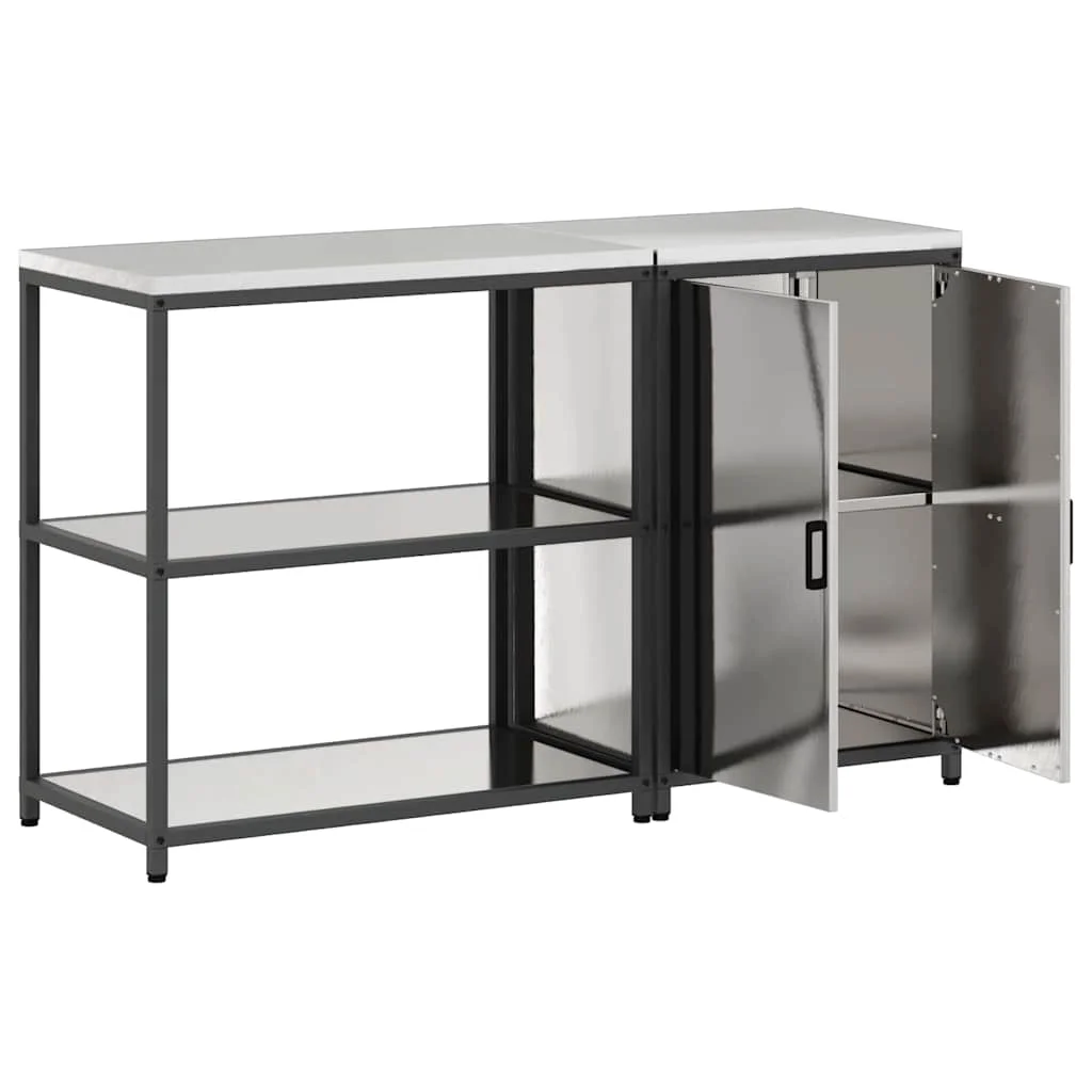 Konyhai Tároló Készlet polcokkal tárolóval ajtóval Állítható 2 pcs Ezüst 150 x 50 x 92 cm