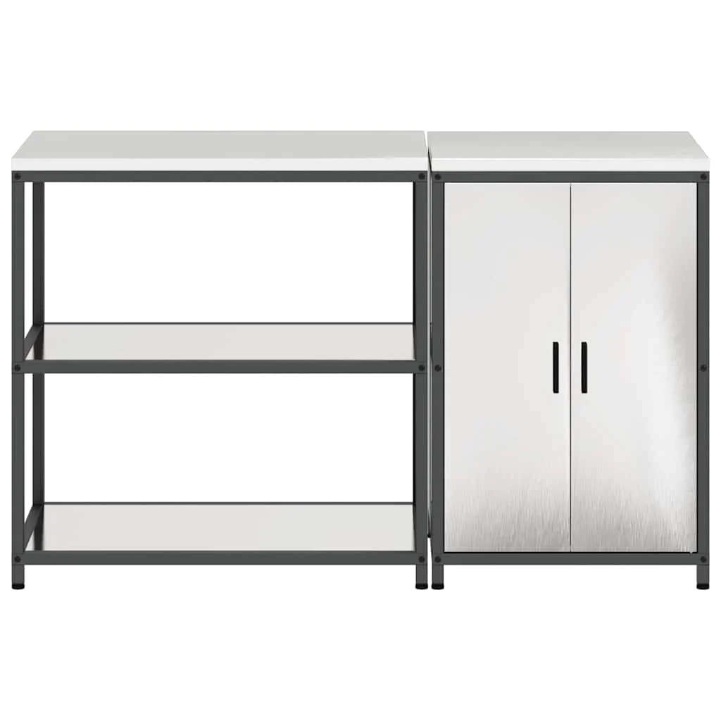 Konyhai Tároló Készlet polcokkal tárolóval ajtóval Állítható 2 pcs Ezüst 150 x 50 x 92 cm
