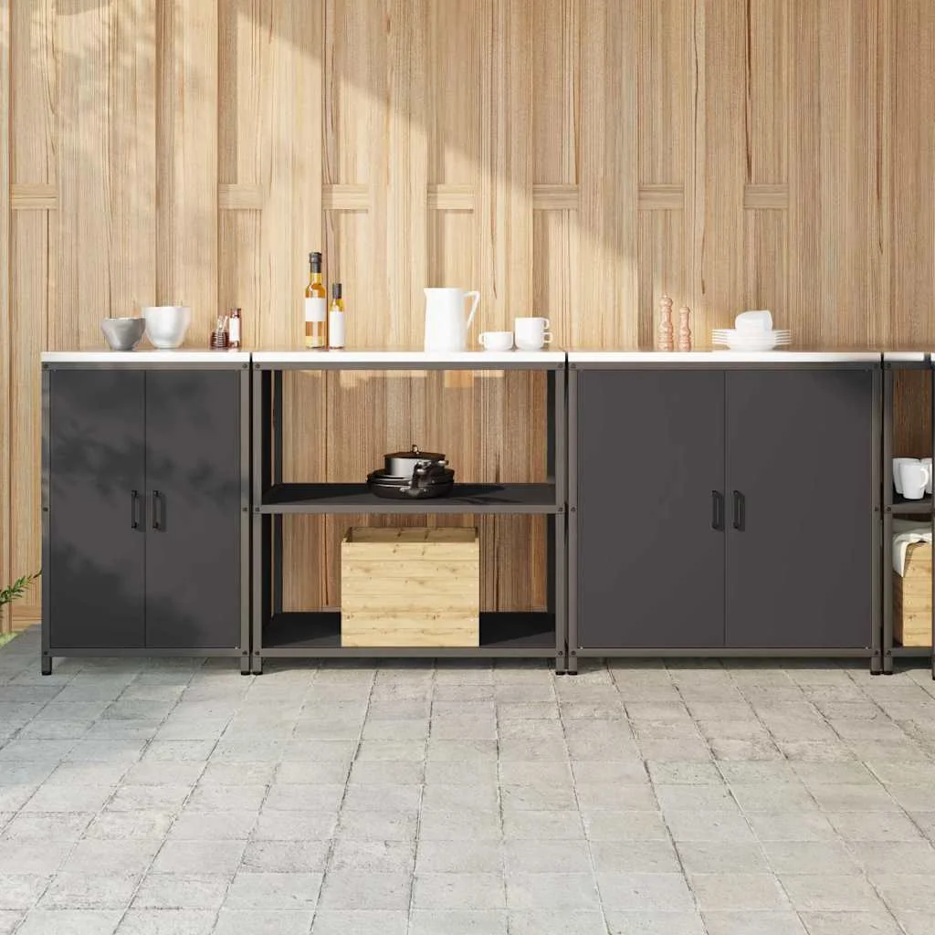 Konyhai tároló szett polcokkal Egyéb tárolóval ajtóval 3 pcs Fekete 210 x 50 x 92 cm