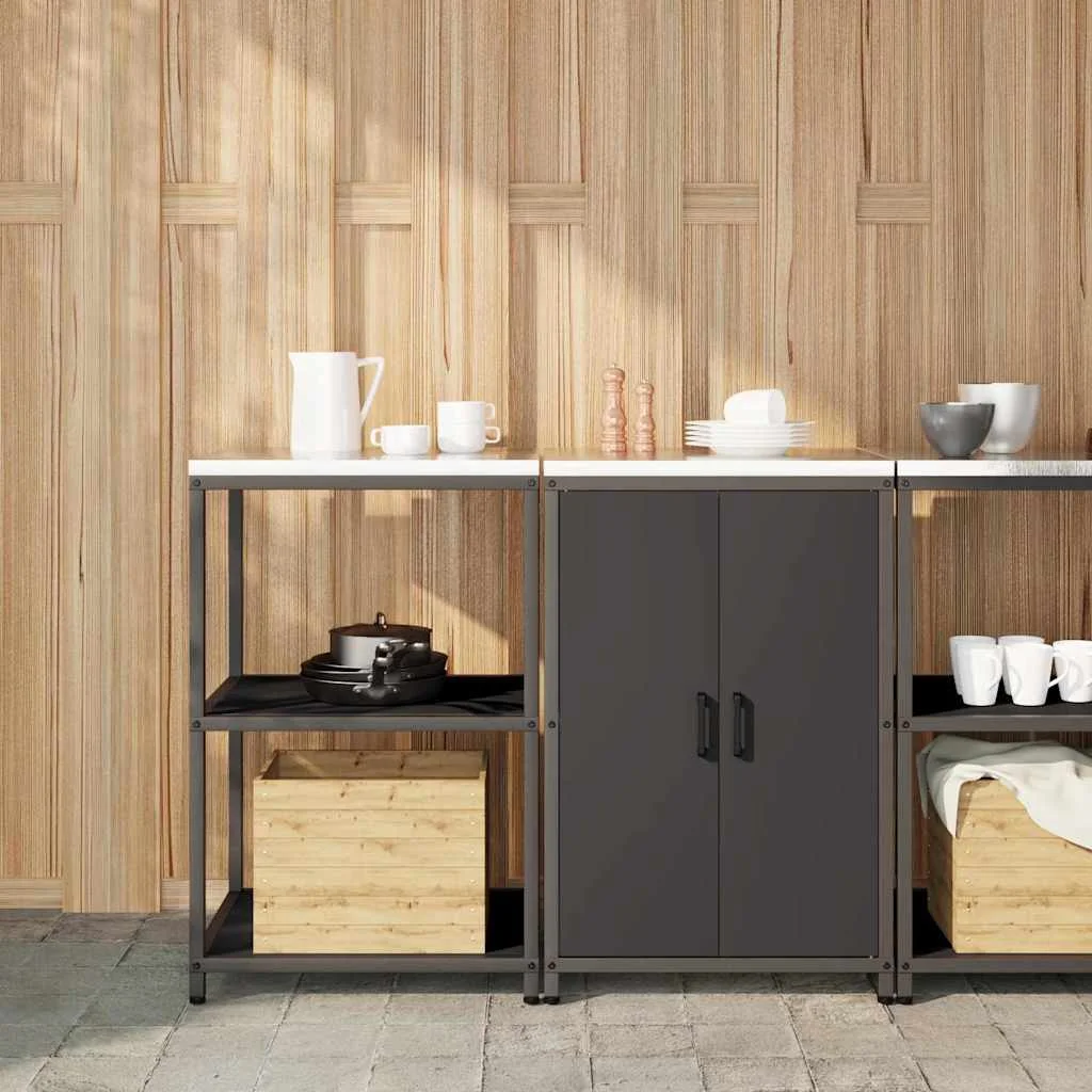 Konyhai Tároló Készlet polcokkal tárolóval ajtóval Állítható 2 pcs Fekete 120 x 50 x 92 cm