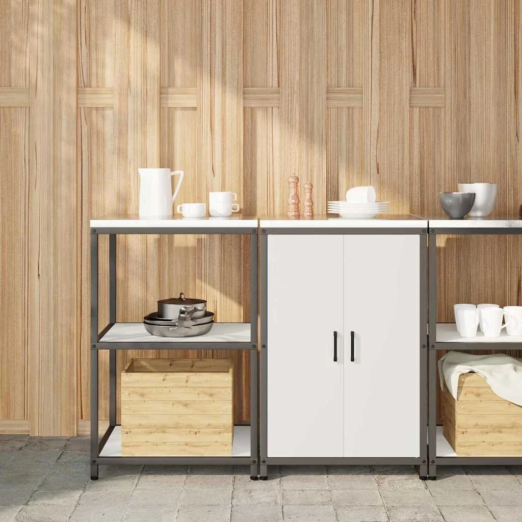 Konyhai Tároló Készlet polcokkal tárolóval ajtóval Állítható 2 pcs Fehér 120 x 50 x 92 cm