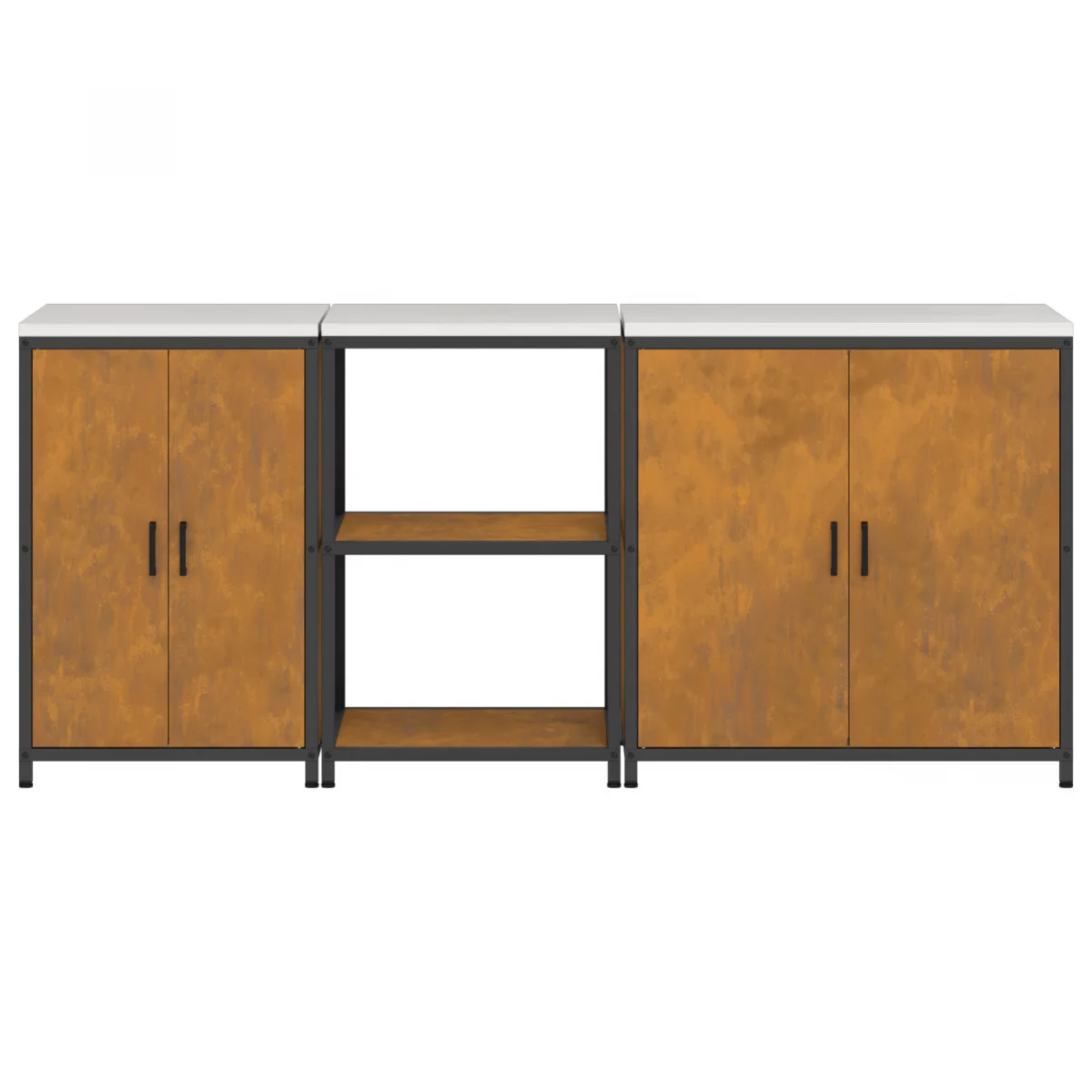 Konyhai tároló szett polcokkal Egyéb tárolóval ajtóval 3 pcs Rozsdás 210 x 50 x 92 cm