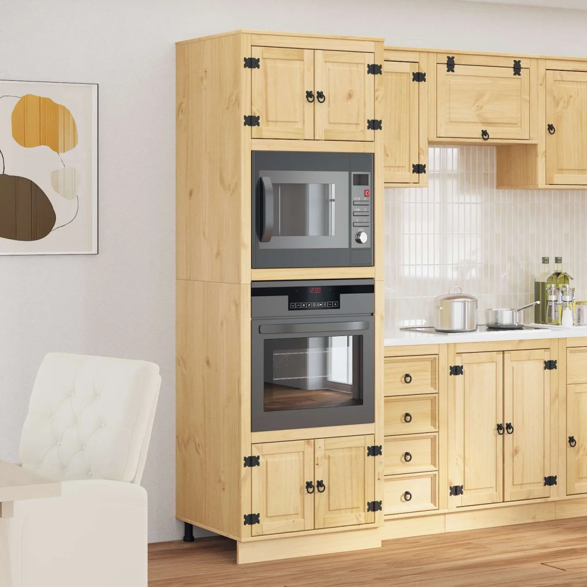 Cabinet polcokkal tárolóval Méz 66 x 58 x 207 cm Tömör fenyőfa
