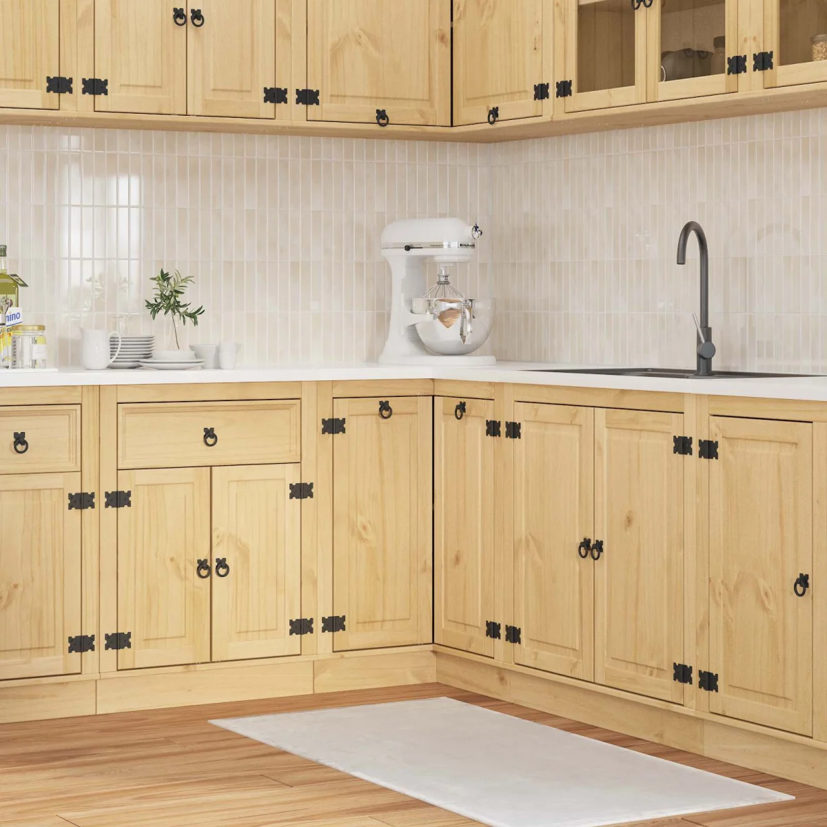 Cabinet polcokkal tárolóval Méz 60 x 32 x 40 cm Tömör fenyőfa