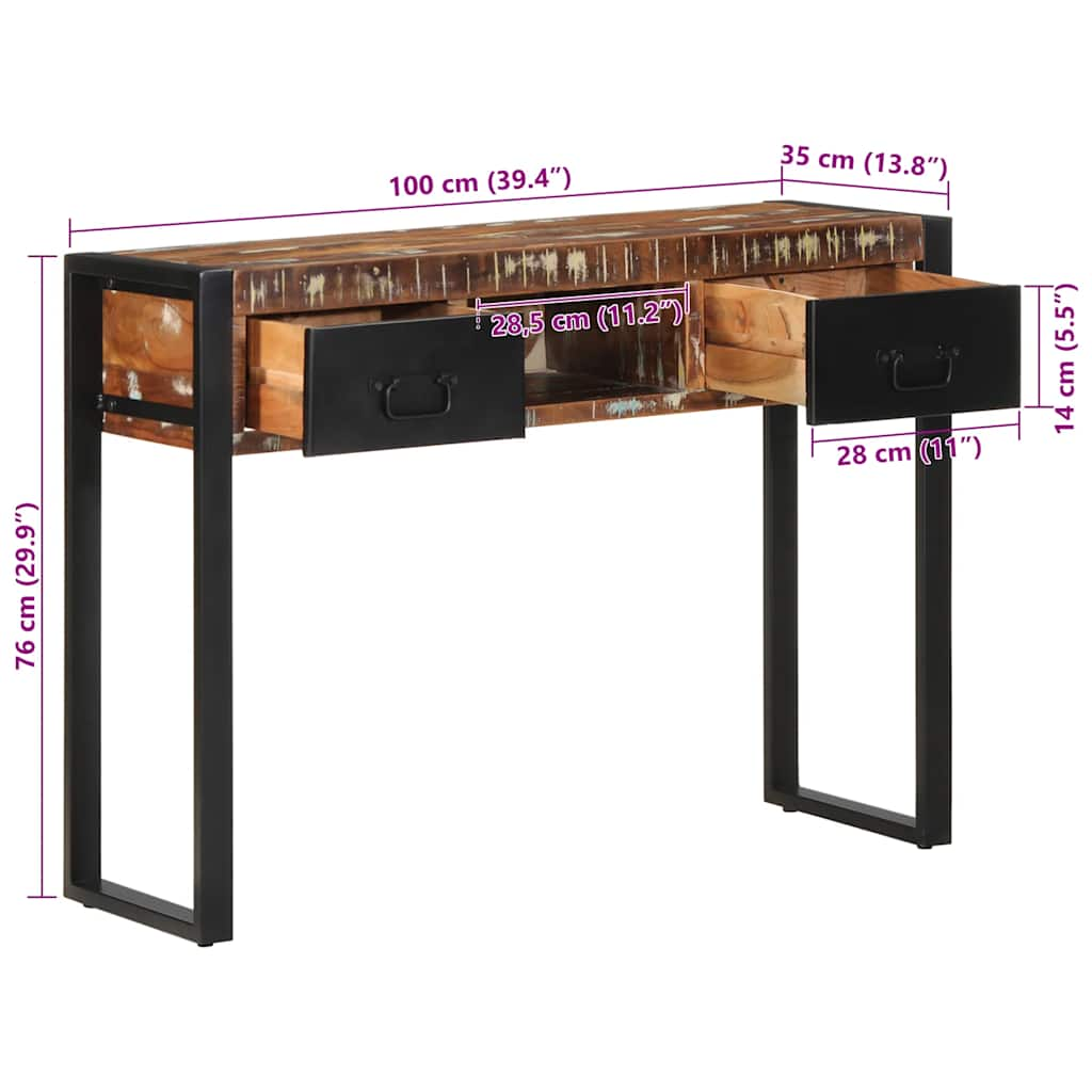 Konzolasztal többszínű 100x35x75cm tömörfa újrahasznosított fa