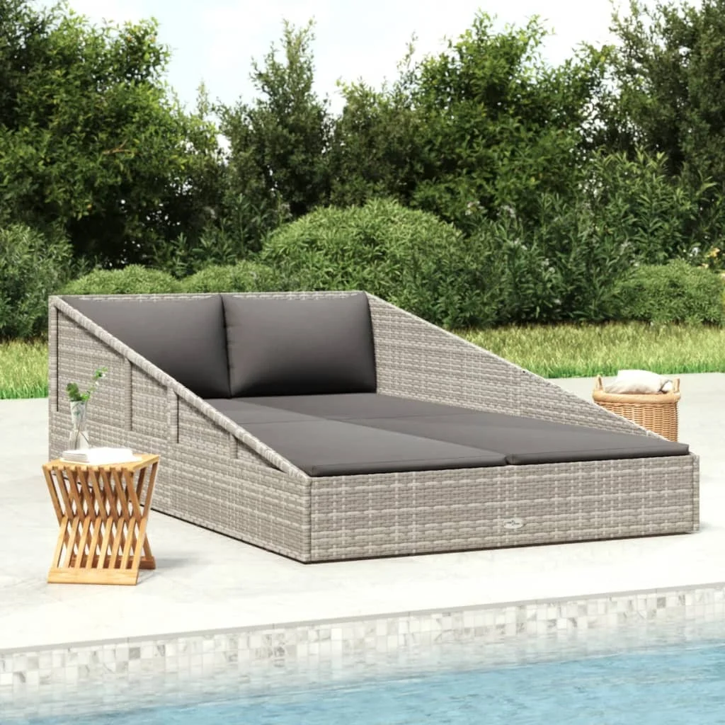 Szürke polyrattan kerti ágy 110x200 cm