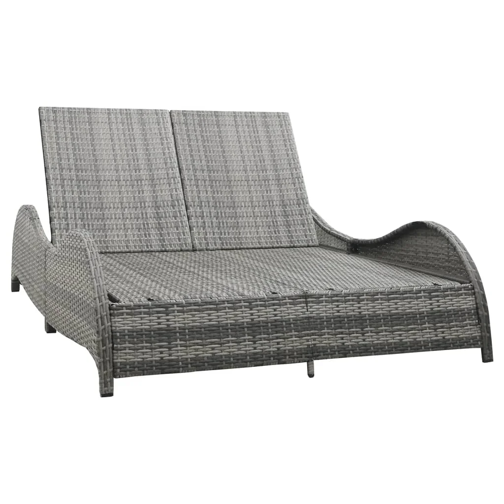 Kétszemélyes antracitszürke polyrattan napozóágy párnával