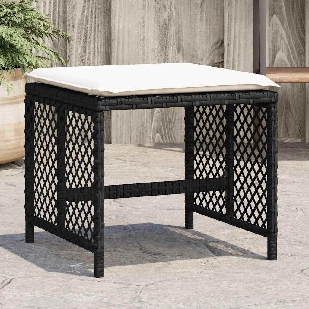 4 db fekete polyrattan kerti szék párnával 41 x 41 x 36 cm