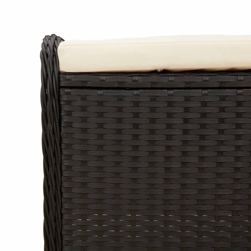 Fekete polyrattan kerti szék párnával 58 x 46 x 46 cm