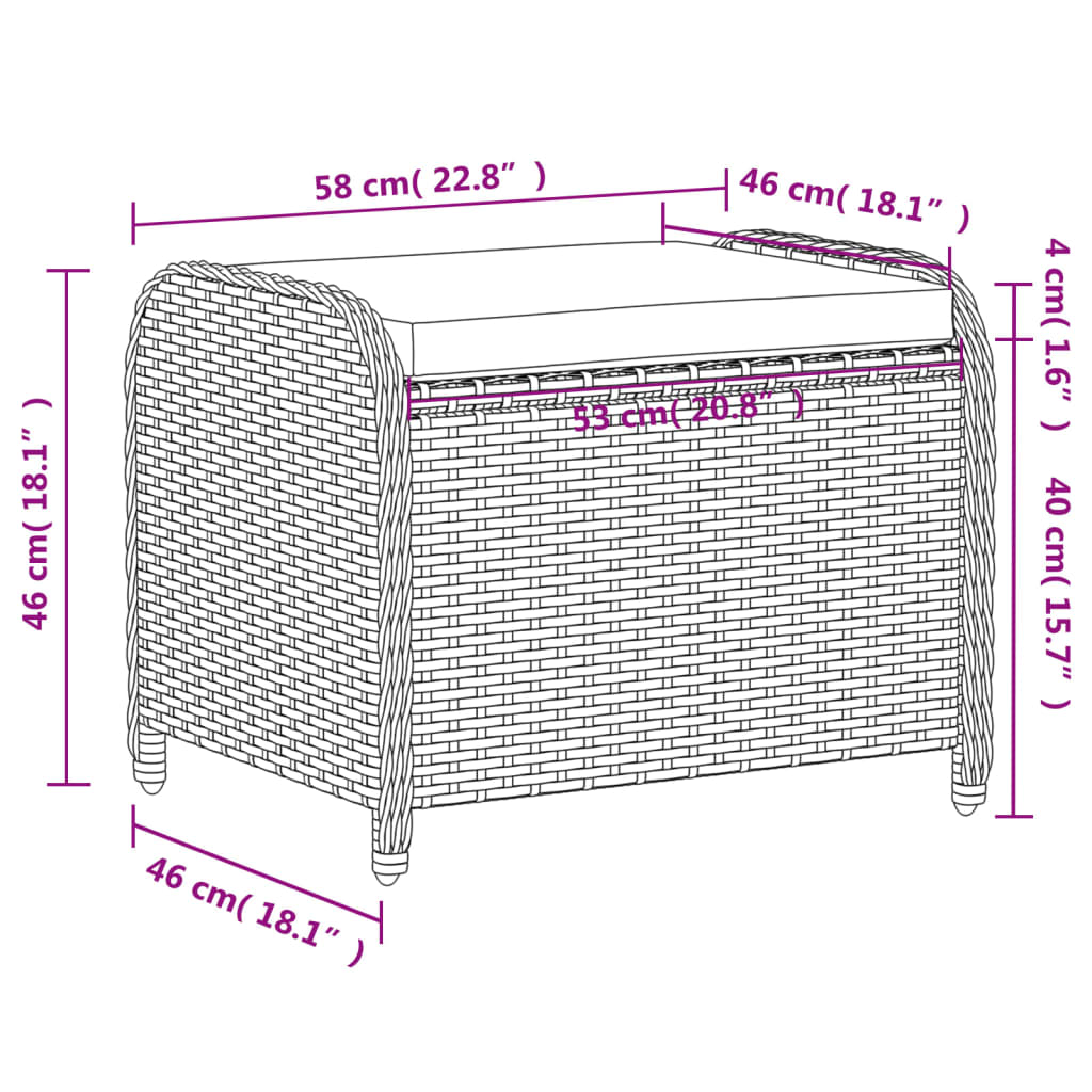 Fekete polyrattan kerti szék párnával 58 x 46 x 46 cm