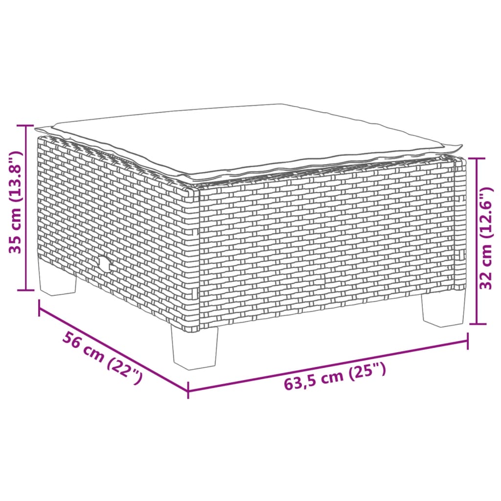 Szürke polyrattan kerti ülőke párnával 63,5 x 56 x 32 cm