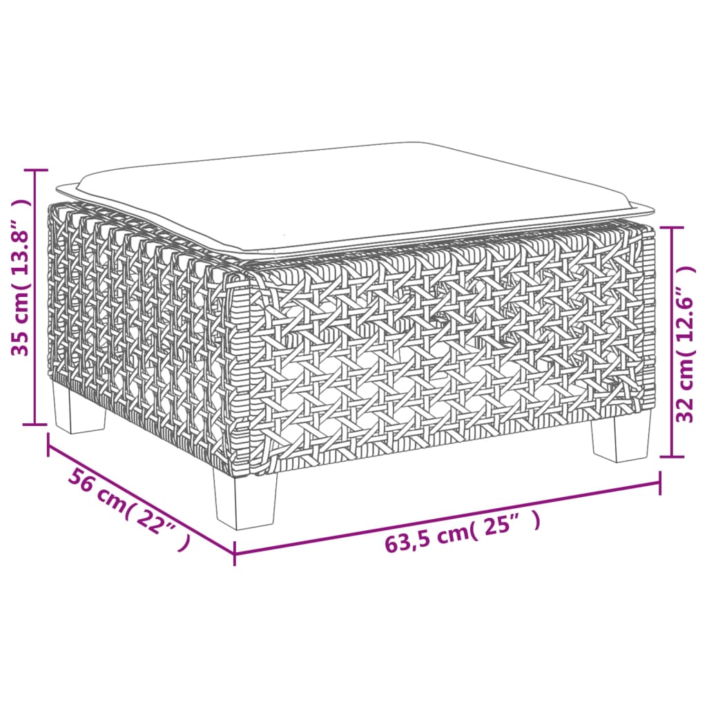 Szürke polyrattan kerti ülőke párnával 63,5 x 56 x 32 cm