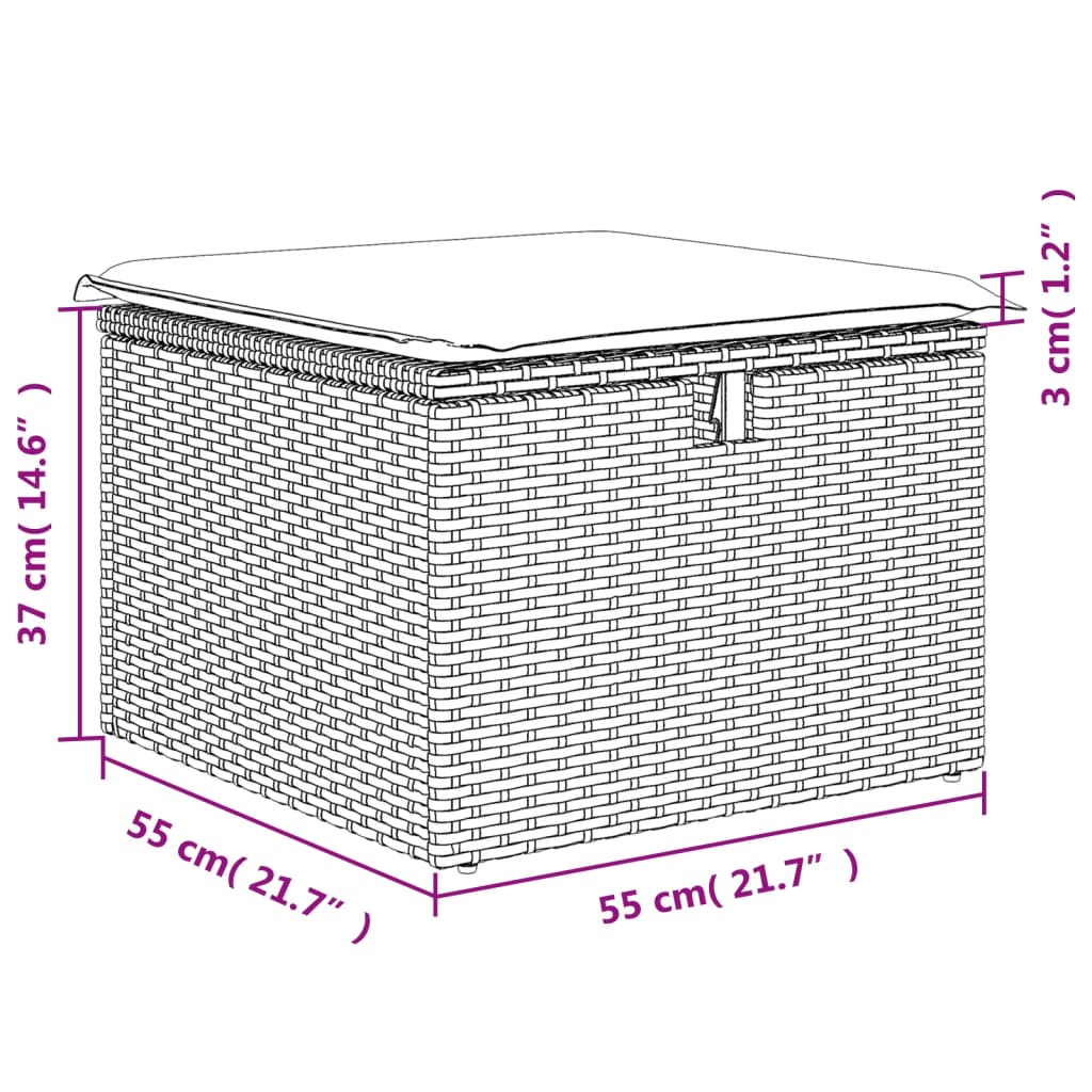 Szürke polyrattan kerti szék párnával 55 x 55 x 37 cm