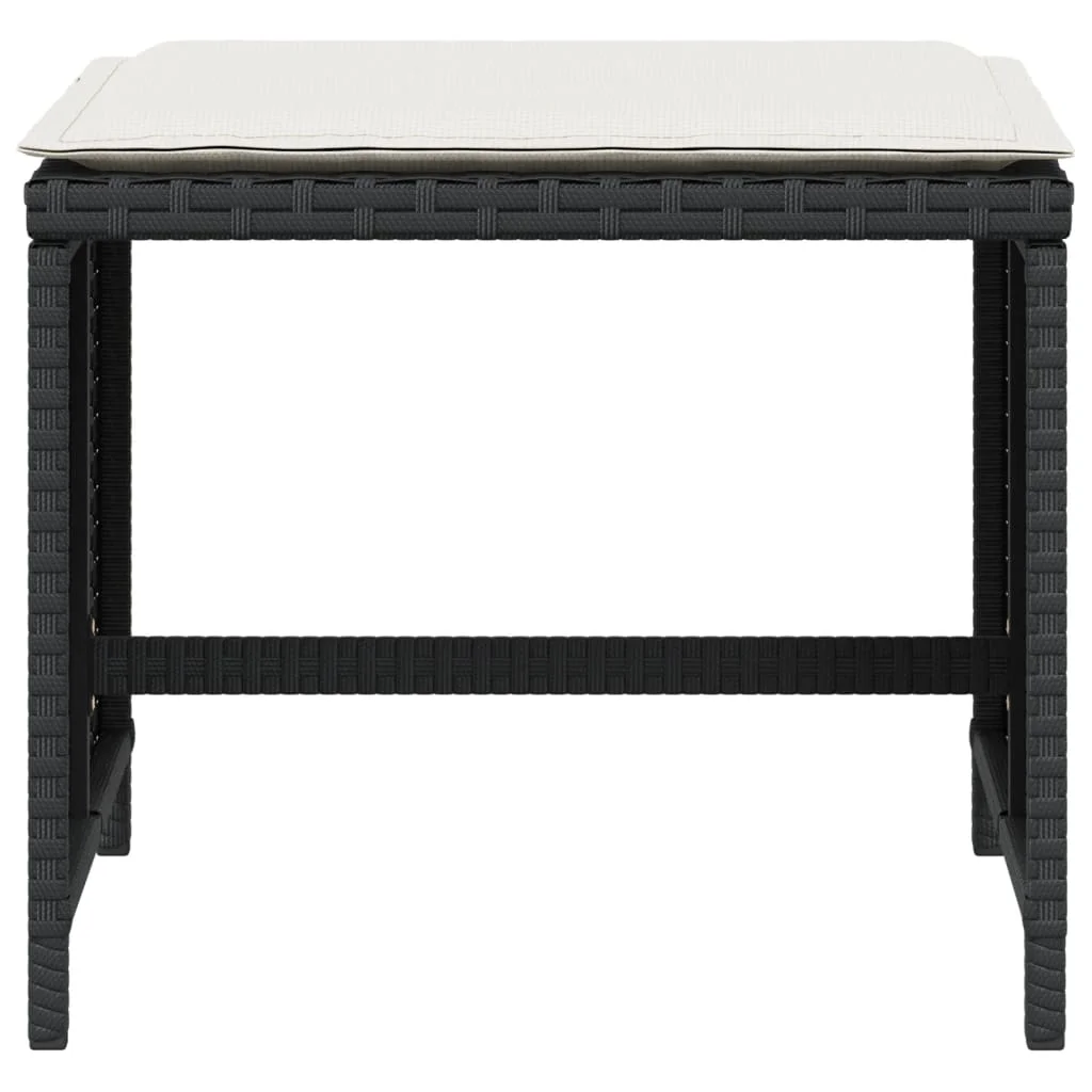 4 db fekete polyrattan kerti szék párnákkal 40 x 40 x 35 cm