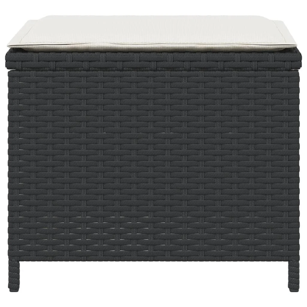 4 db fekete polyrattan kerti szék párnákkal 40 x 40 x 35 cm