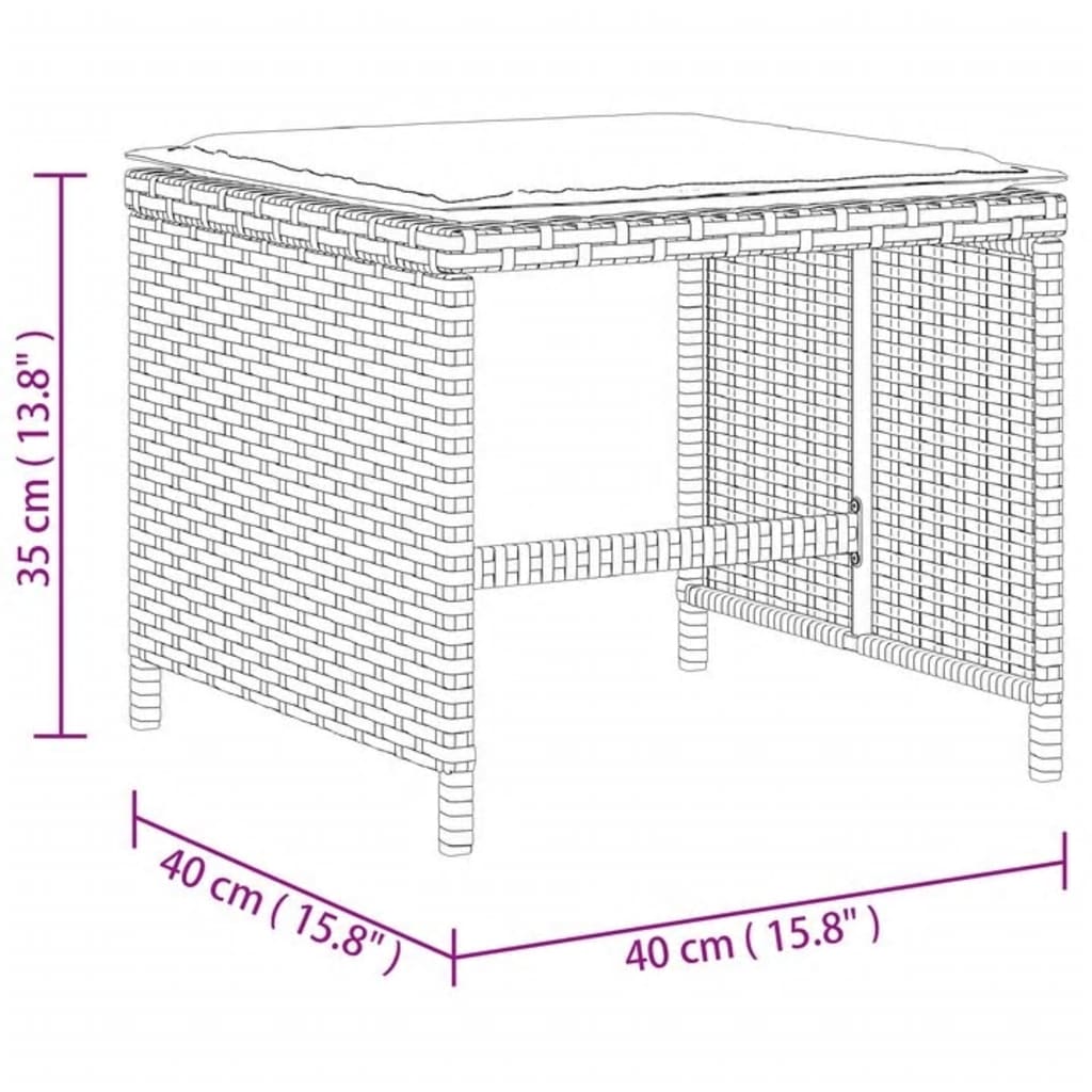 4 db bézs polyrattan kerti szék párnával 40x40x35 cm