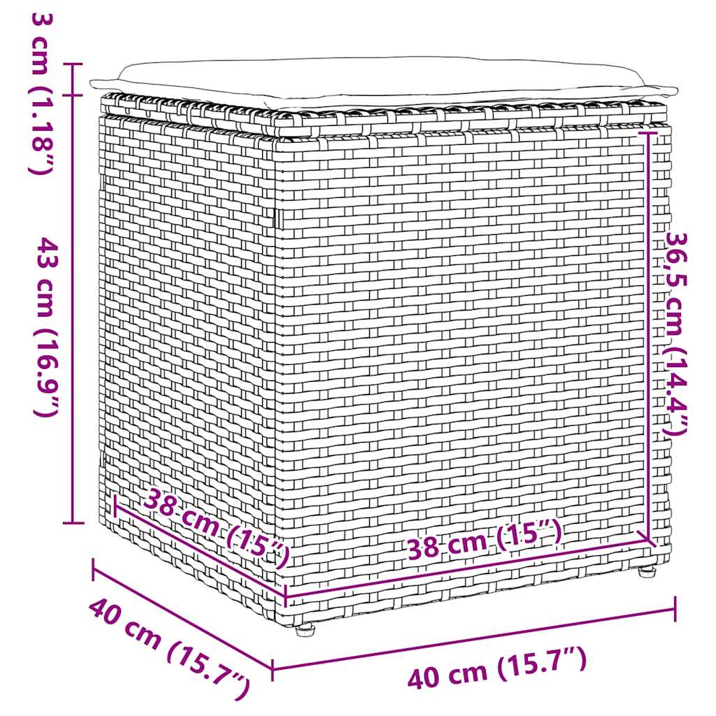 2 db bézs polyrattan kerti szék párnával 40x40x43 cm