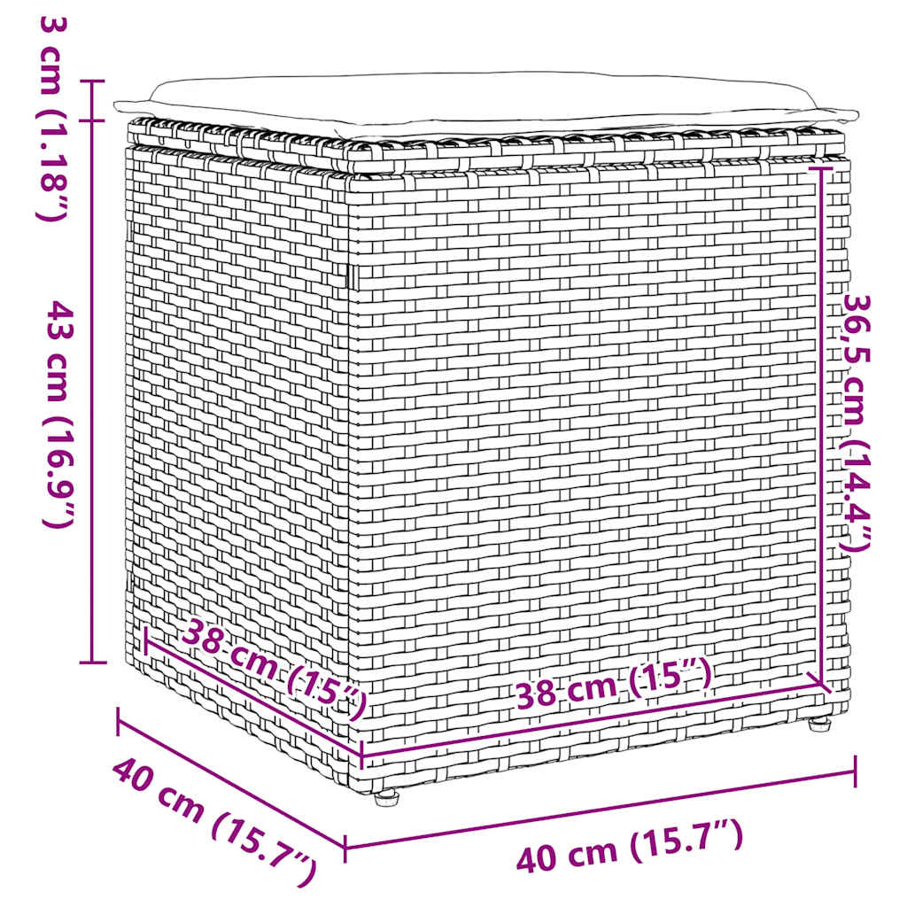 2 db bézs polyrattan kerti szék párnával 40x40x43 cm