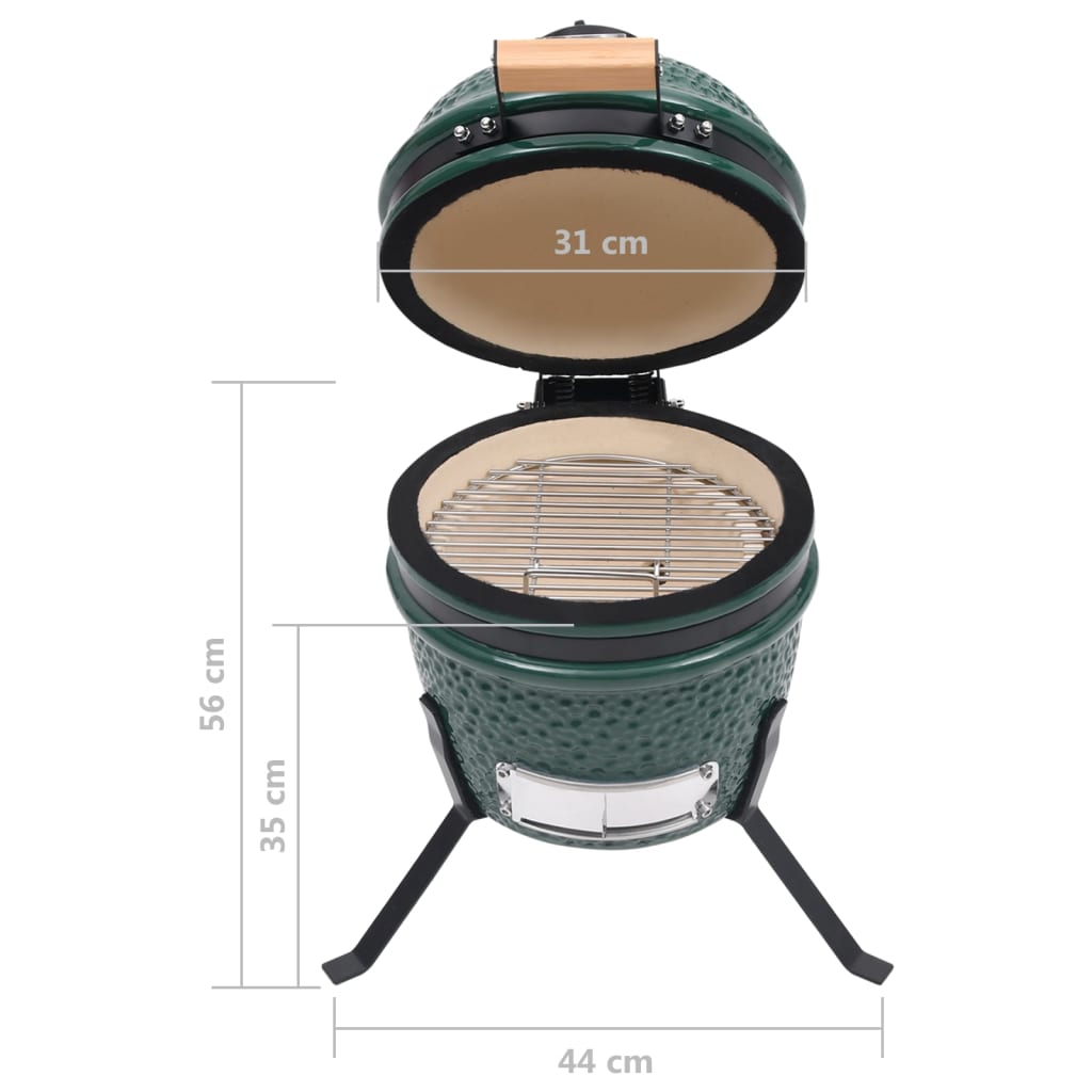 Zöld kerámia 2 az 1-ben Kamado grillsütő füstölővel 56 cm