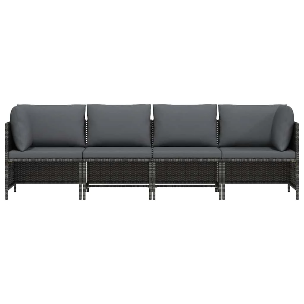 Szürke négyszemélyes polyrattan kerti kanapé párnákkal