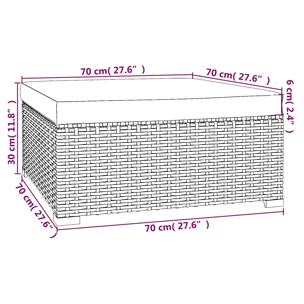 Barna polyrattan kerti lábtartó párnával 70 x 70 x 30 cm