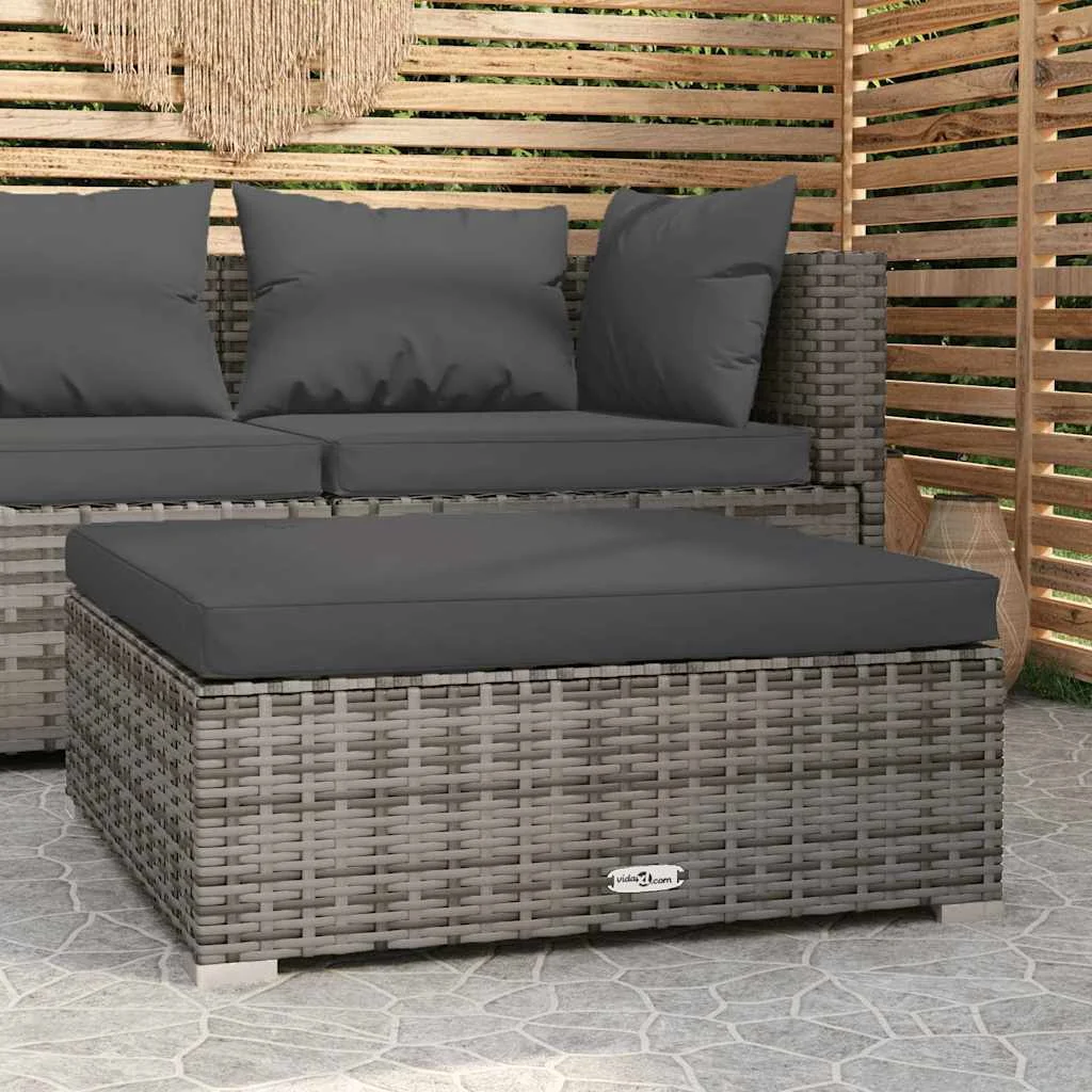 Szürke polyrattan kerti lábtartó párnával 70 x 70 x 30 cm