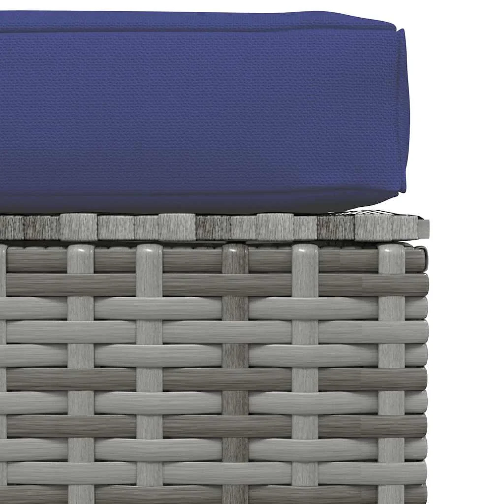 Szürke polyrattan kerti lábtartó párnával 70 x 70 x 30 cm