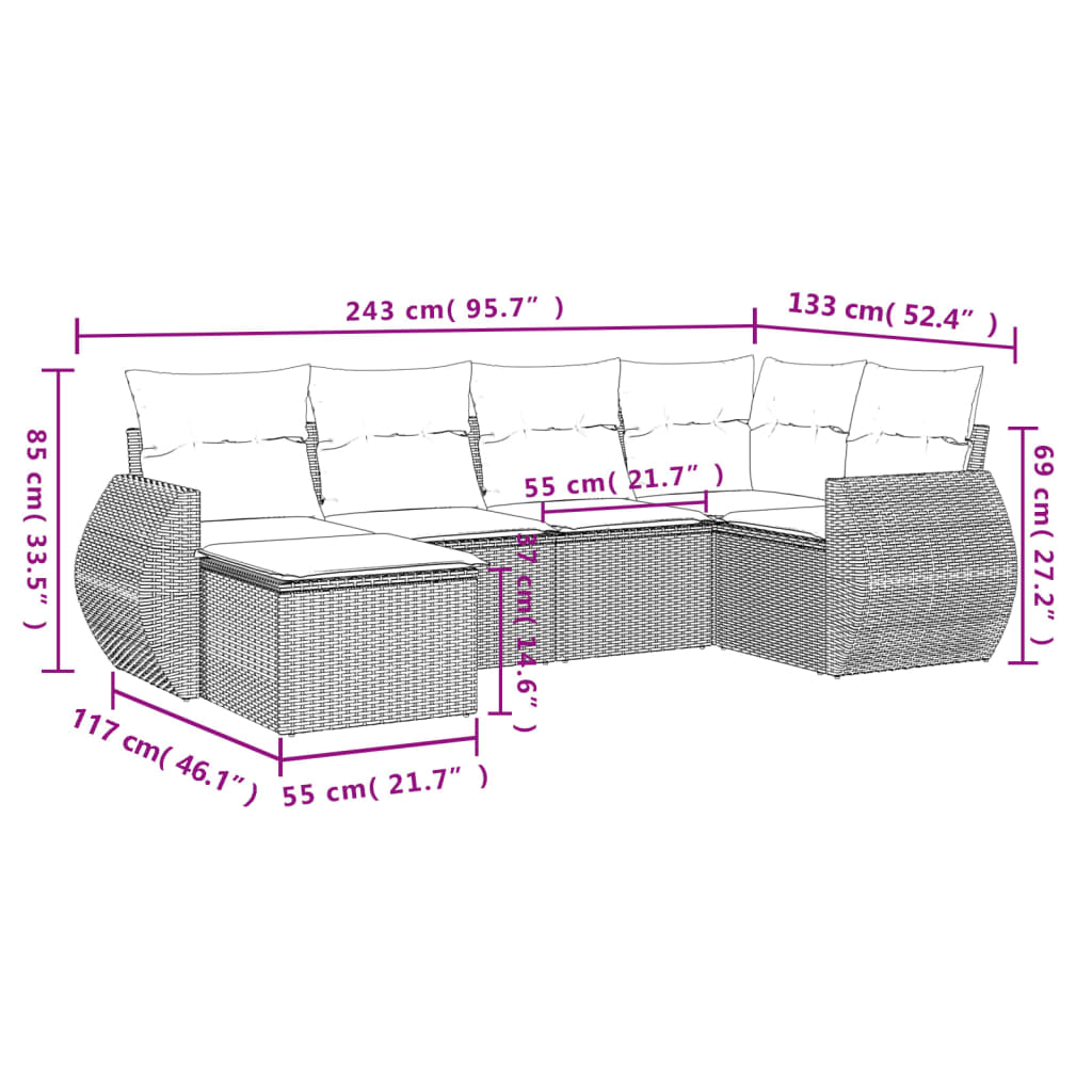 6 részes szürke polyrattan kerti ülőgarnitúra párnákkal