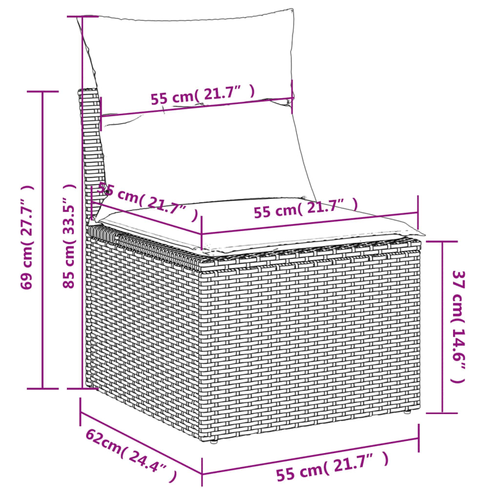 10 részes fekete polyrattan kerti ülőgarnitúra párnákkal