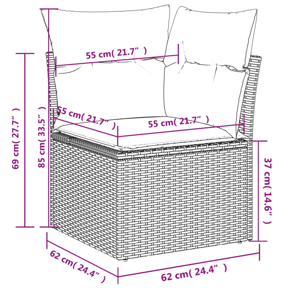 11 részes világosszürke polyrattan kerti ülőgarnitúra párnákkal