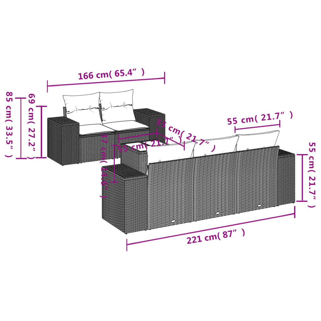 6 részes világosszürke polyrattan kerti ülőgarnitúra párnákkal