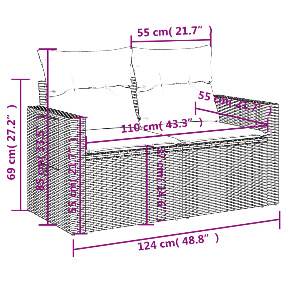 7 részes szürke polyrattan kerti ülőgarnitúra párnákkal