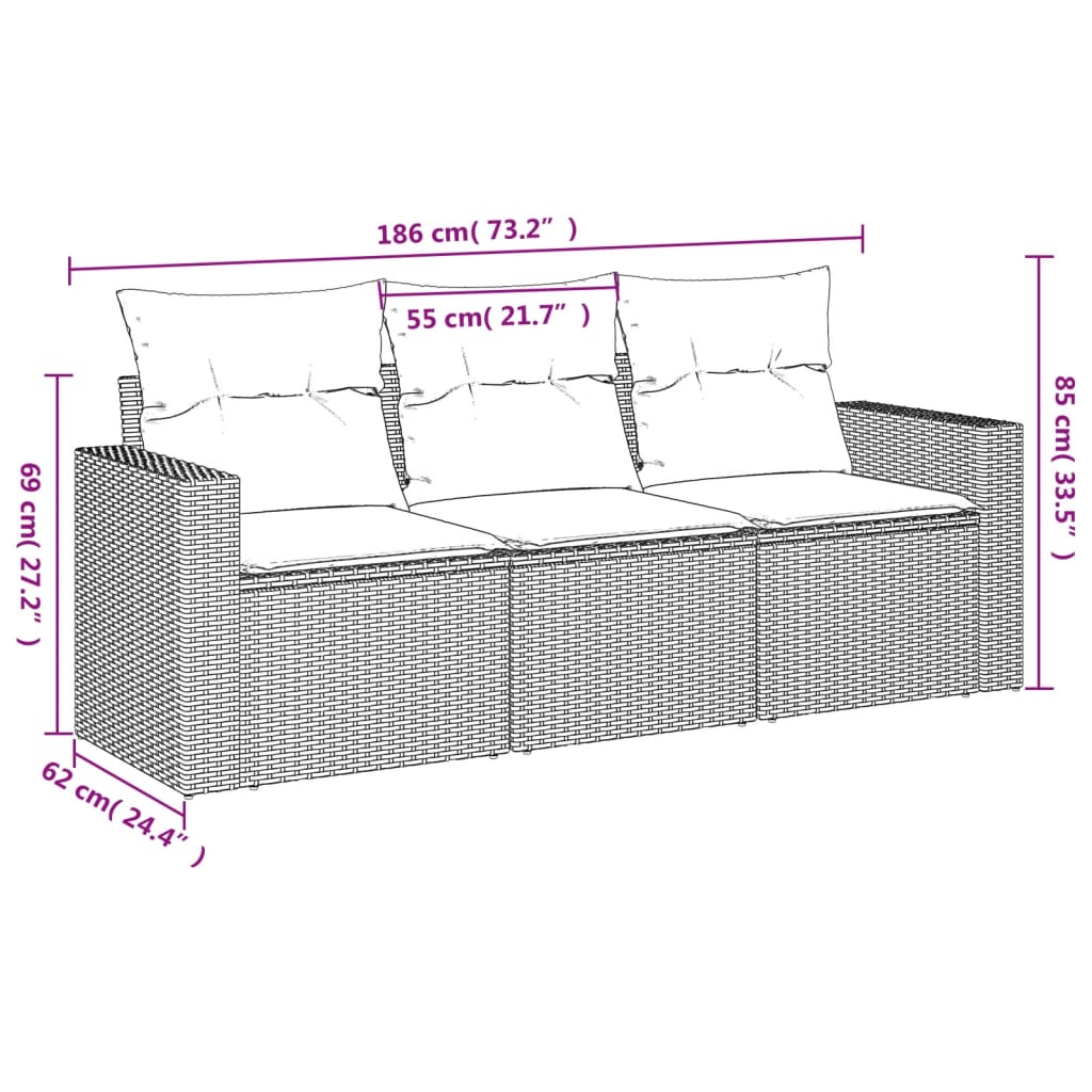 3 részes szürke polyrattan kerti ülőgarnitúra párnákkal