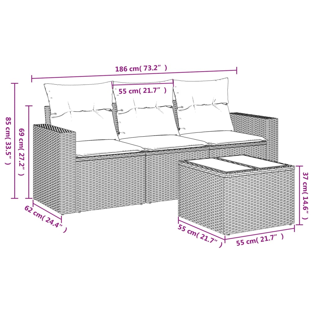 4 részes szürke polyrattan kerti ülőgarnitúra párnákkal