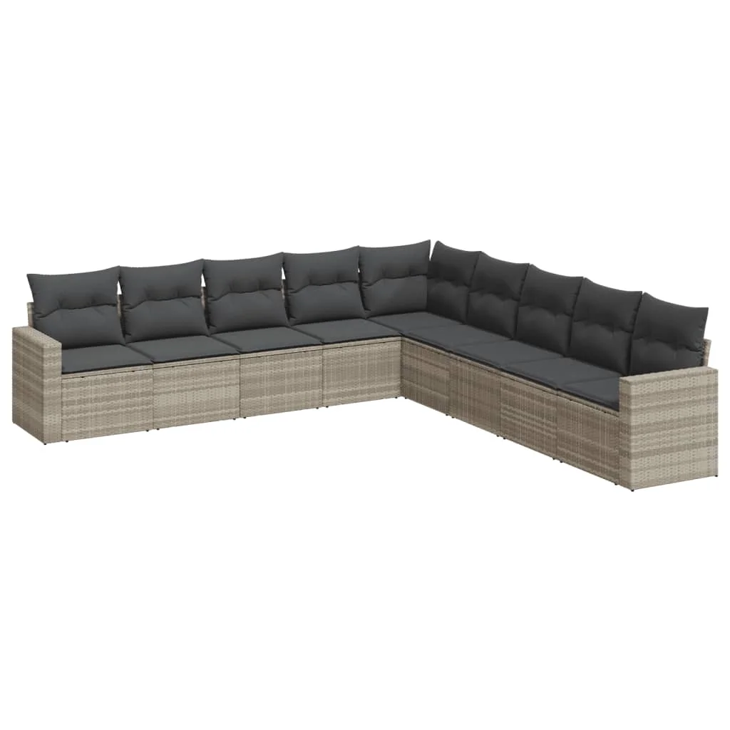 9 részes világosszürke polyrattan kerti ülőgarnitúra párnával