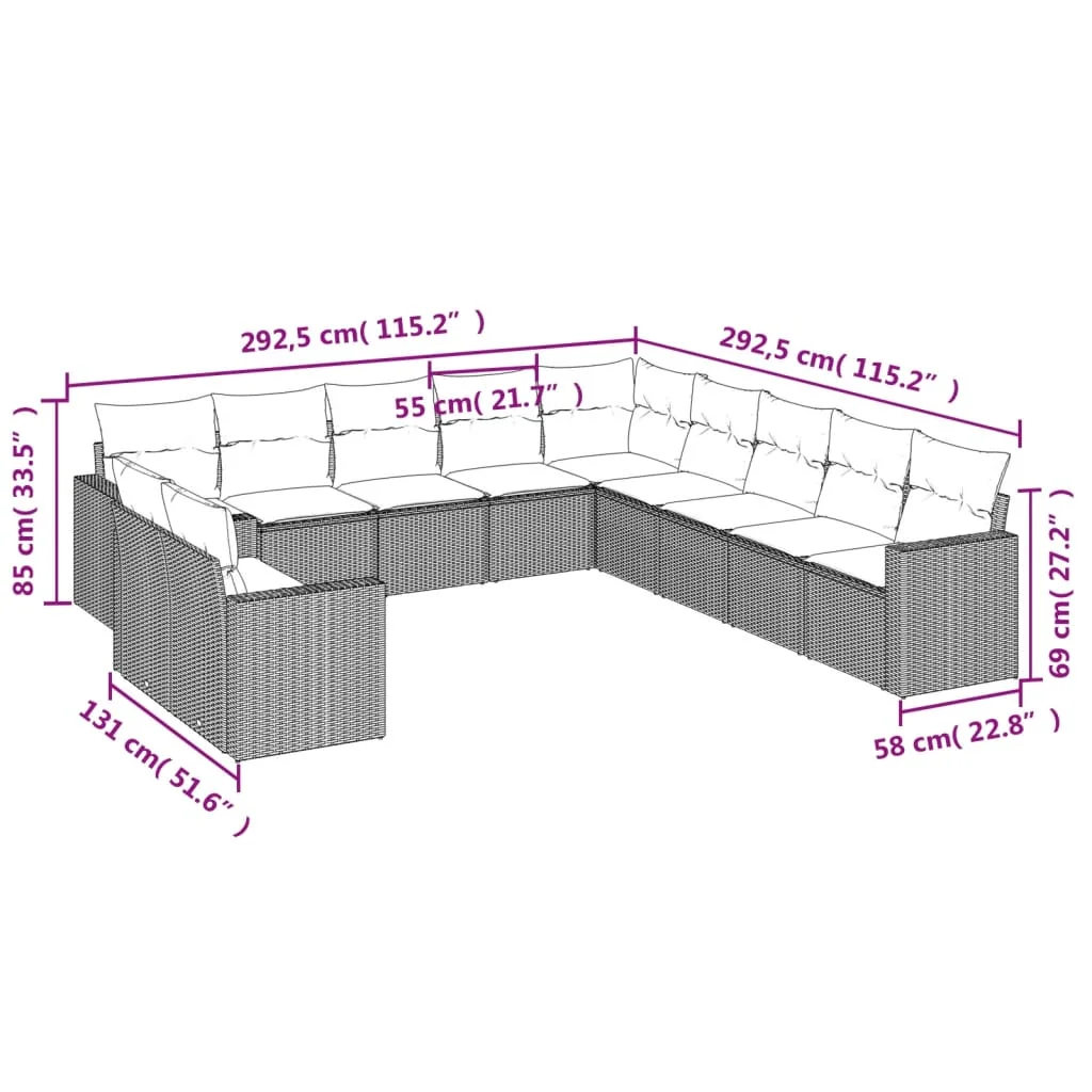 11 részes szürke polyrattan kerti ülőgarnitúra párnákkal