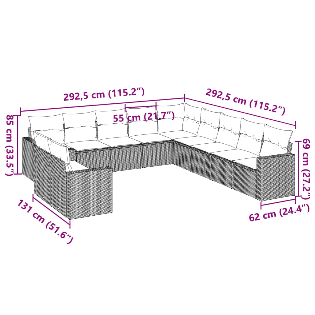11 részes barna polyrattan kerti ülőgarnitúra párnákkal