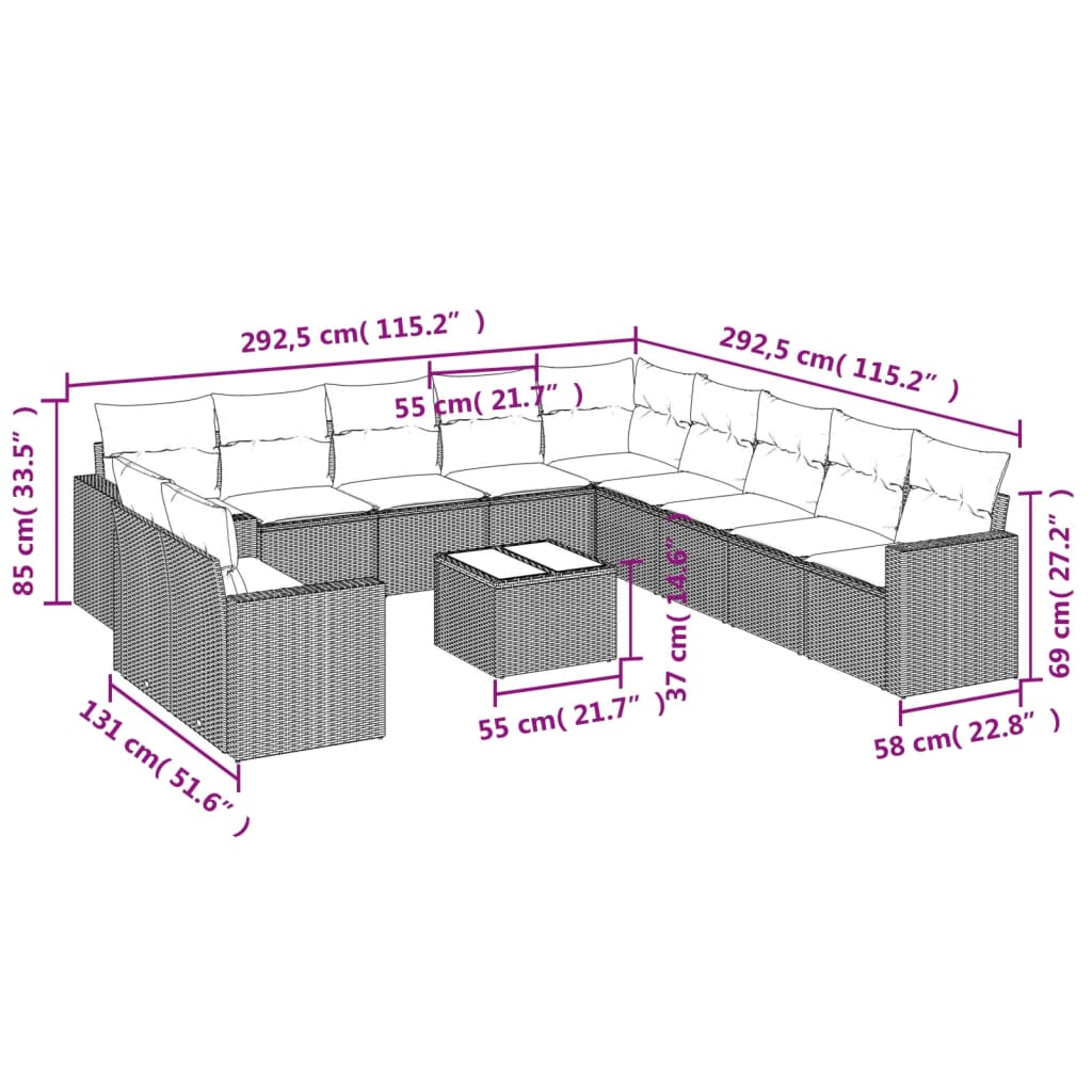 12 részes szürke polyrattan kerti ülőgarnitúra párnákkal