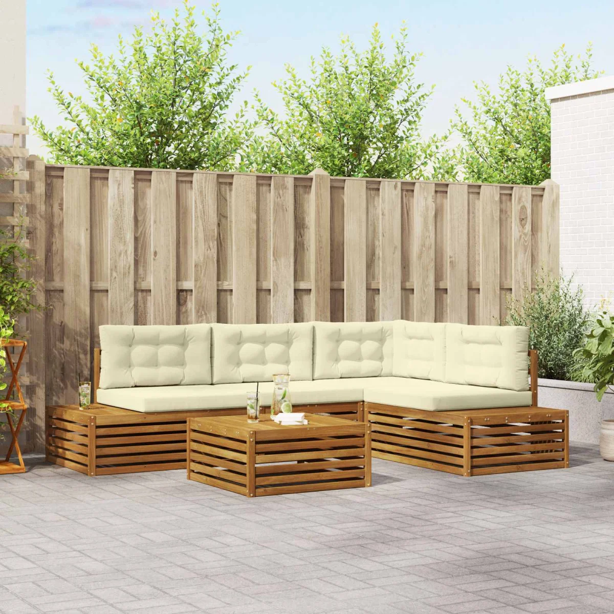 Kültéri kanapé szett párnával 5 Darab Természetes és krémszínű