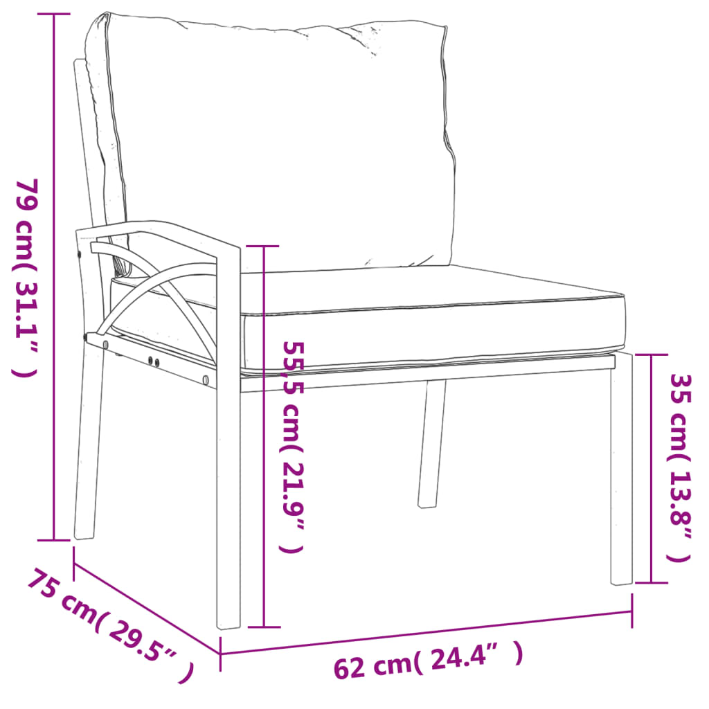 2 db acél kerti szék szürke párnákkal 62 x 75 x 79 cm