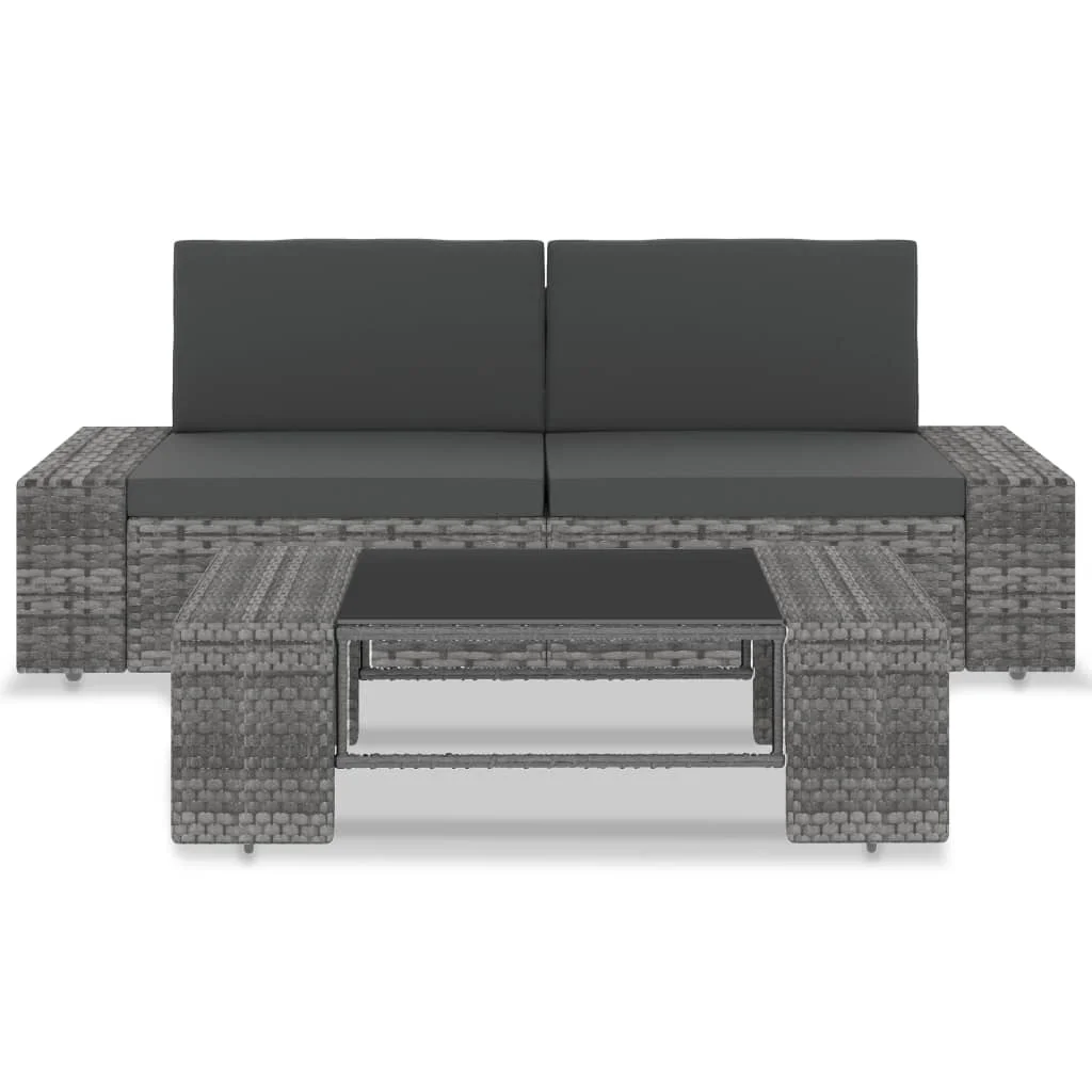 3 részes szürke polyrattan kerti ülőgarnitúra