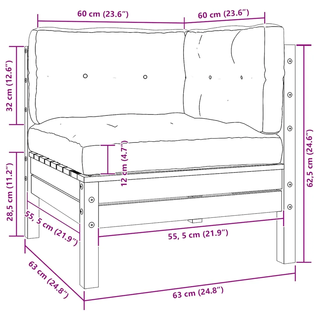 3 részes tömör fenyőfa kerti ülőgarnitúra szürke párnákkal