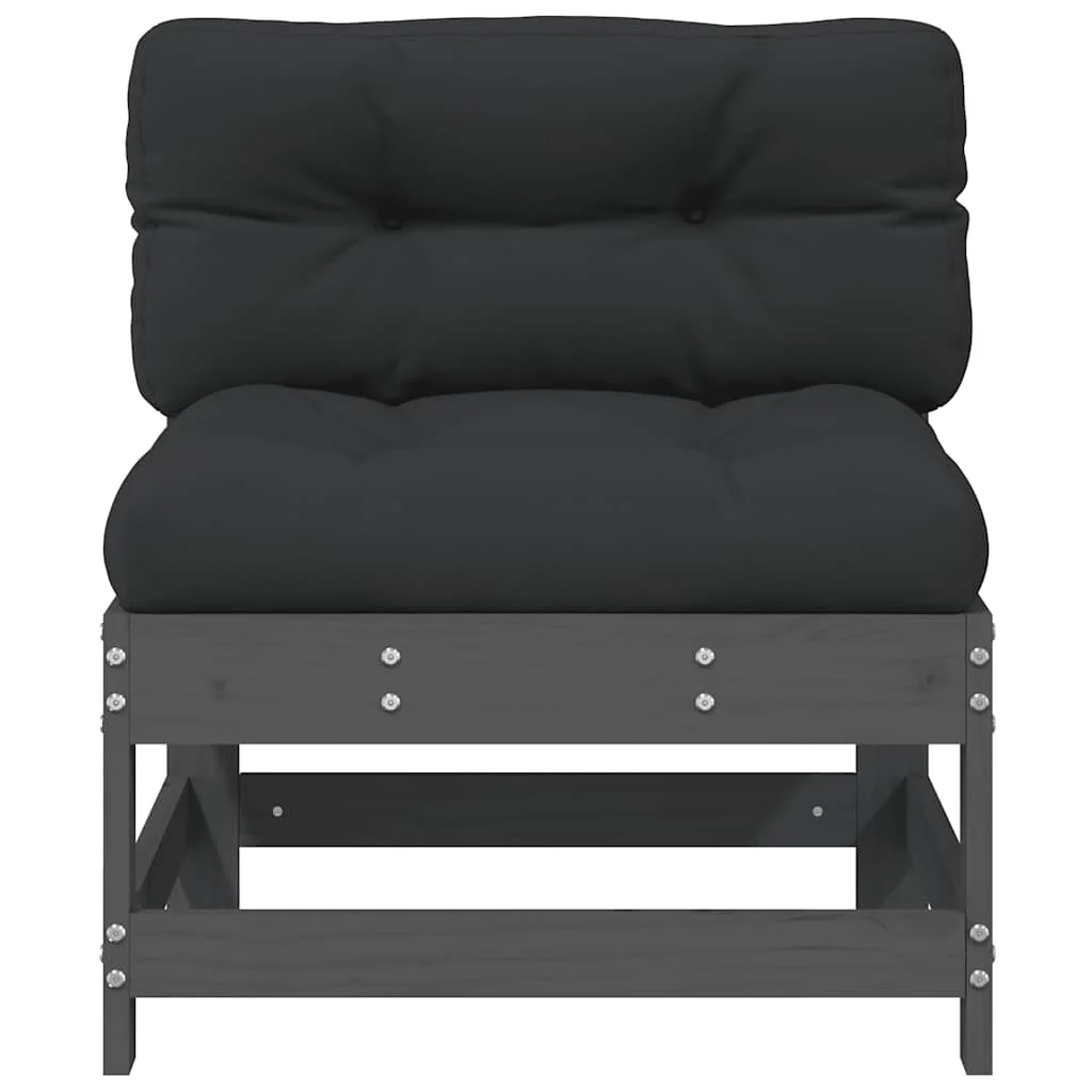 Szürke tömör fenyőfa középső kanapé párnákkal