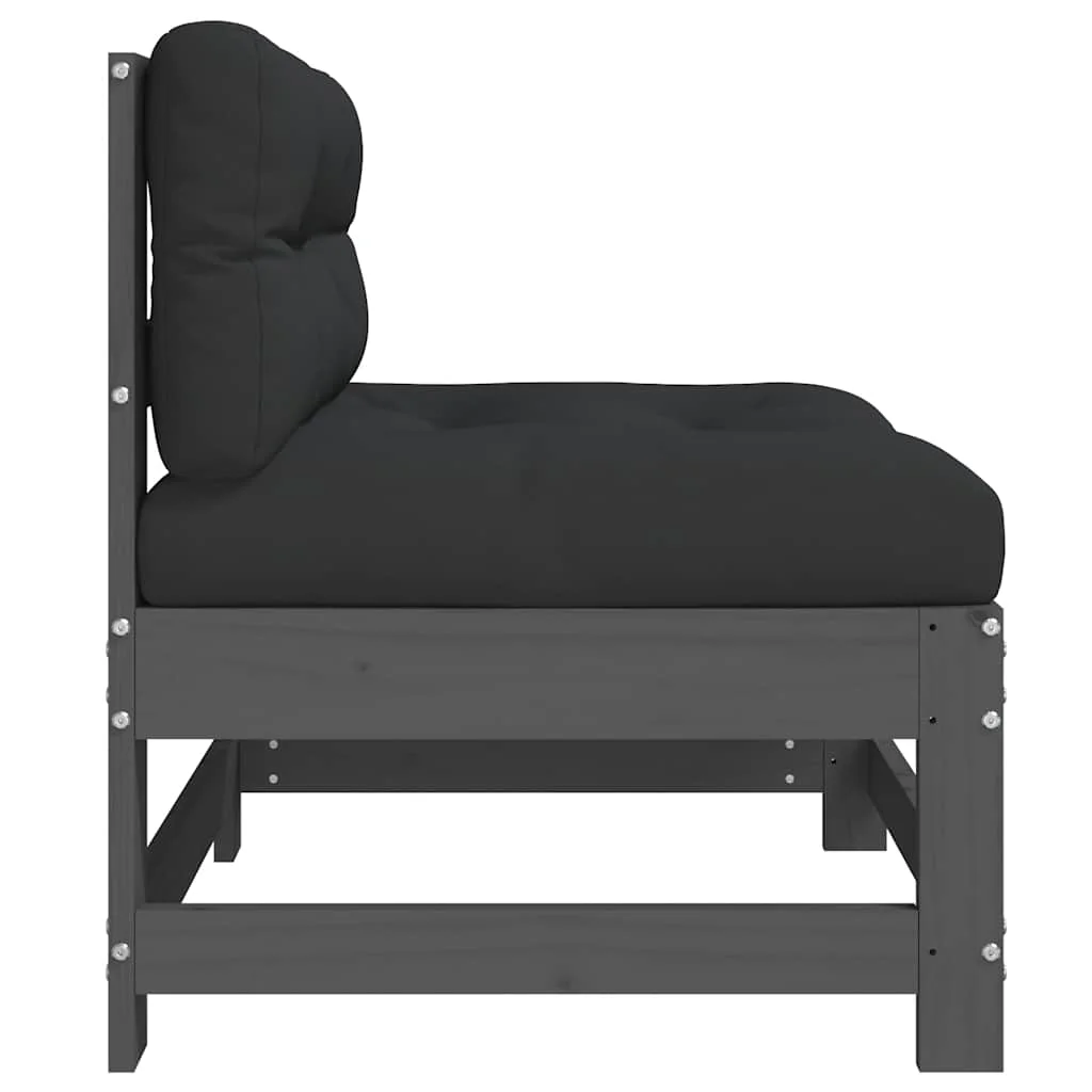 Szürke tömör fenyőfa középső kanapé párnákkal