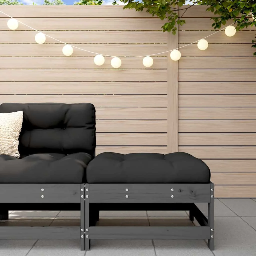 Szürke tömör fenyőfa kerti lábzsámoly párnával