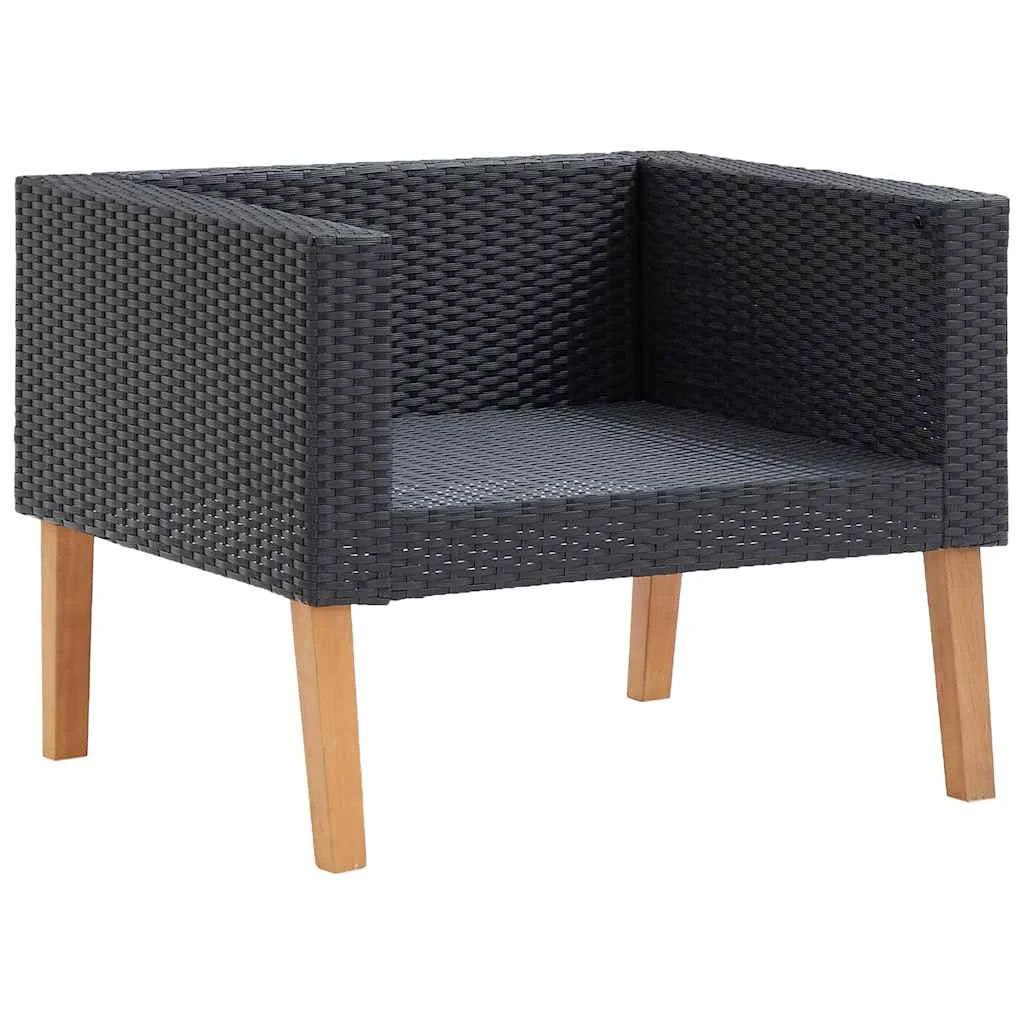 Egyszemélyes fekete polyrattan kerti kanapé párnákkal